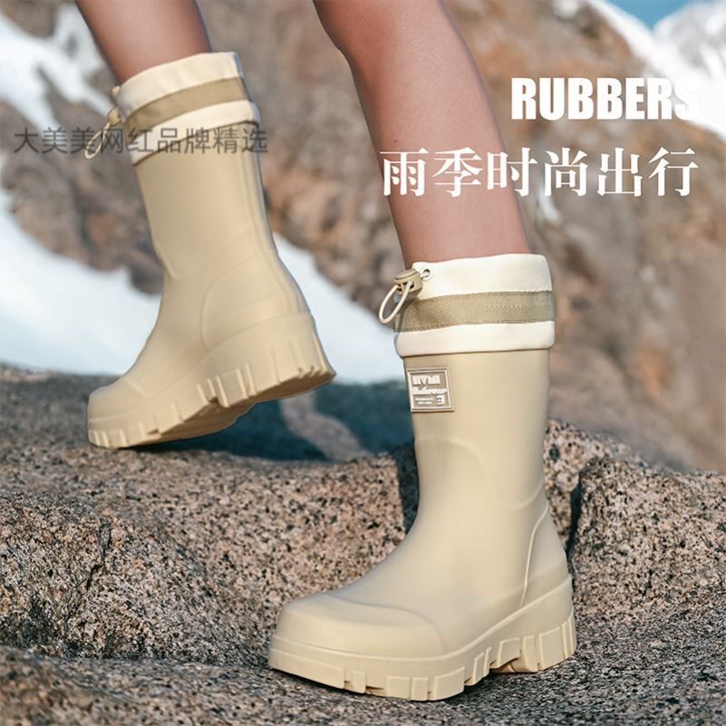 内增高女款雨鞋露营防水加绒雨靴中筒高筒胶鞋水鞋户外鞋防滑水靴