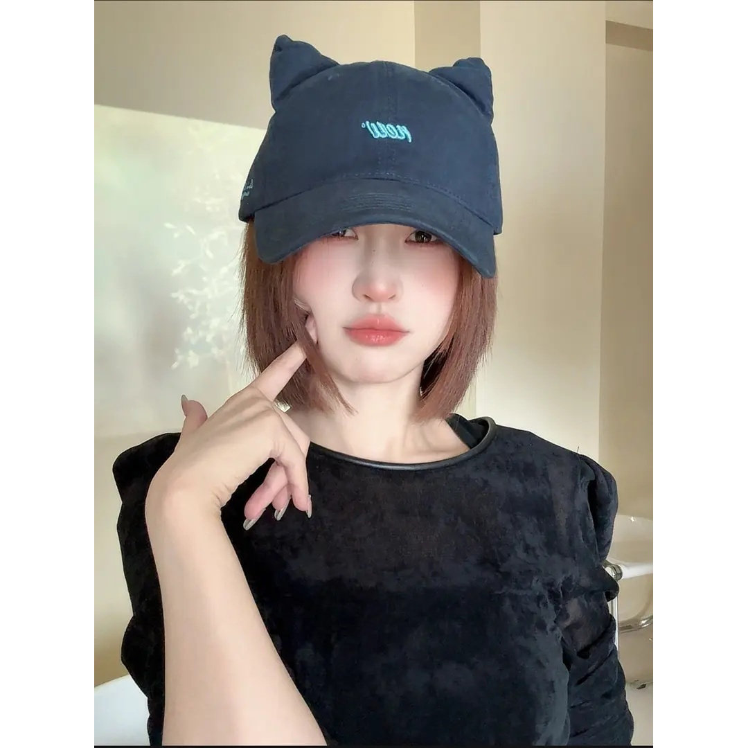 可爱小猫耳朵刺绣显脸小棒球帽