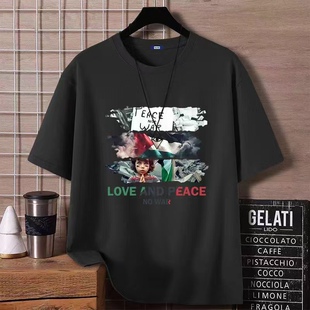 Free Palestine声援巴勒斯坦反战保护儿童短袖t恤男纯棉半袖衣服