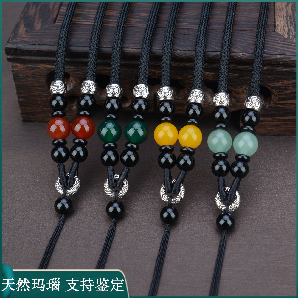天然翡翠玛瑙玉坠粗款挂脖项链绳