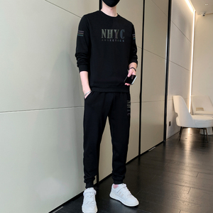 套装男士秋冬季新款潮流百搭圆领长袖运动休闲卫衣男装百搭两件套