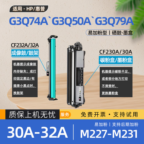 适用惠普G3Q74A粉盒C3Q79A黑白激光打印机硒鼓G3Q75A墨盒G3Q50A碳粉盒G3Q46A墨粉G3Q78A G3Q47A M227fdn鼓架