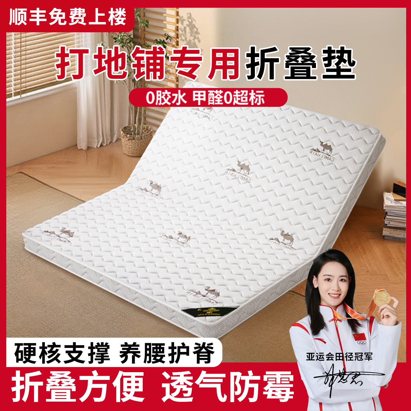 地铺睡垫可折叠床垫硬垫子椰棕护腰护脊防潮打地铺地上睡觉专用垫