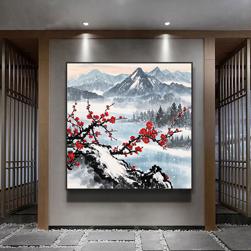 梅兰竹菊四君子 冬日雪山风景梅花diy数字油画手工填色油彩装饰画