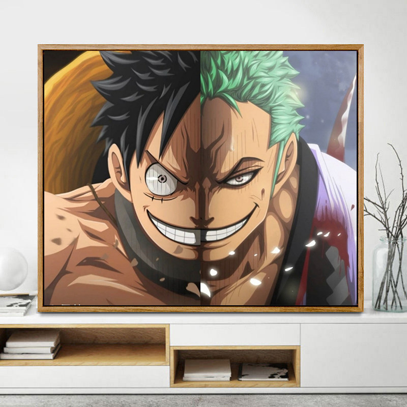 海贼王路飞索隆半边脸diy数字油画 手绘填色动漫画 丙烯油彩画