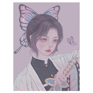 鬼灭之刃全家福 竖版玄关diy数字油画 手工填色油彩画 九柱彩绘画