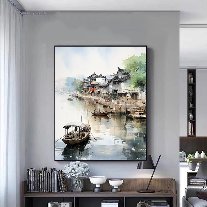 中式古典水墨画江南diy数字油画