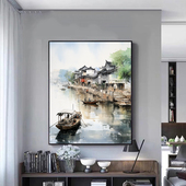 风景装 手工填色油彩画 饰画 古典水墨画江南小镇diy数字油画 中式