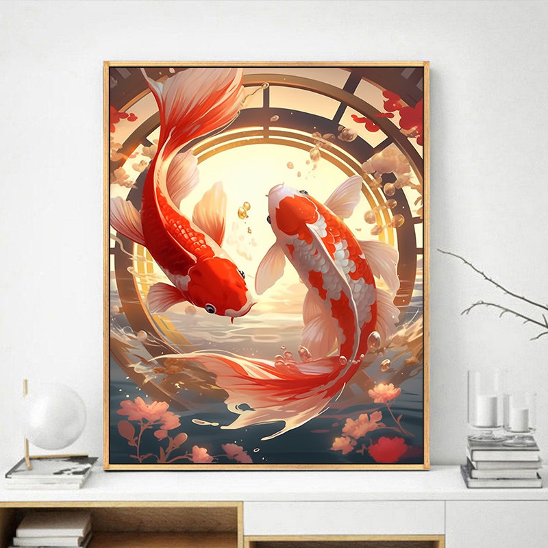 锦鲤跃龙门diy数字油画年年有余