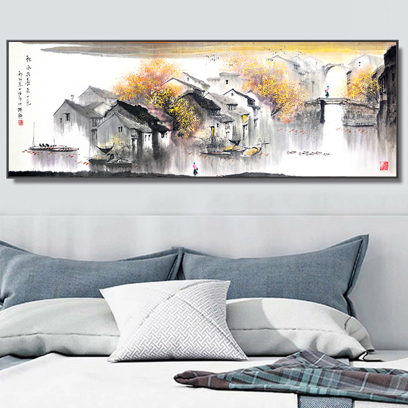 吴冠中名画江南水乡 大幅横版中式风景diy数字油画手工填色油彩画