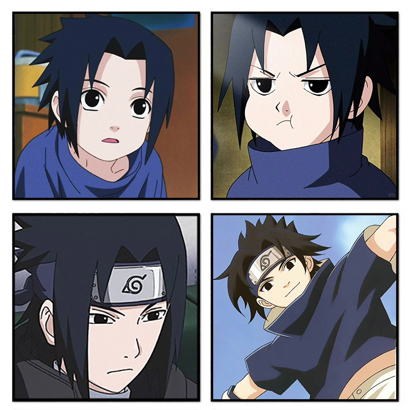 火影忍者 佐助四宫格diy数字油画手绘填色油彩画 宇智波兄弟挂画