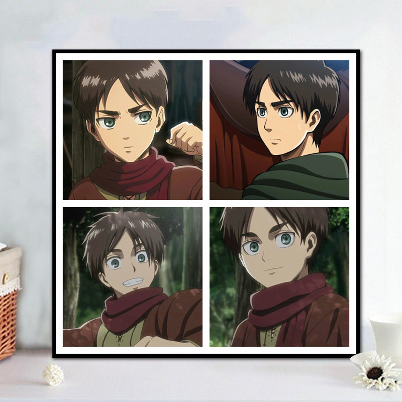 四宫格兵长艾伦diy数字油画 进击的巨人利威尔手工填色丙烯油彩画