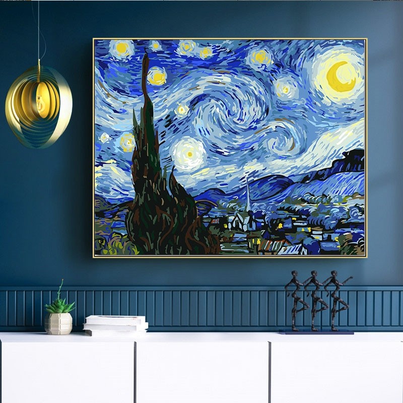 梵高星空星月夜数字油画 手绘填色丙烯油彩画零基础手工涂鸦画