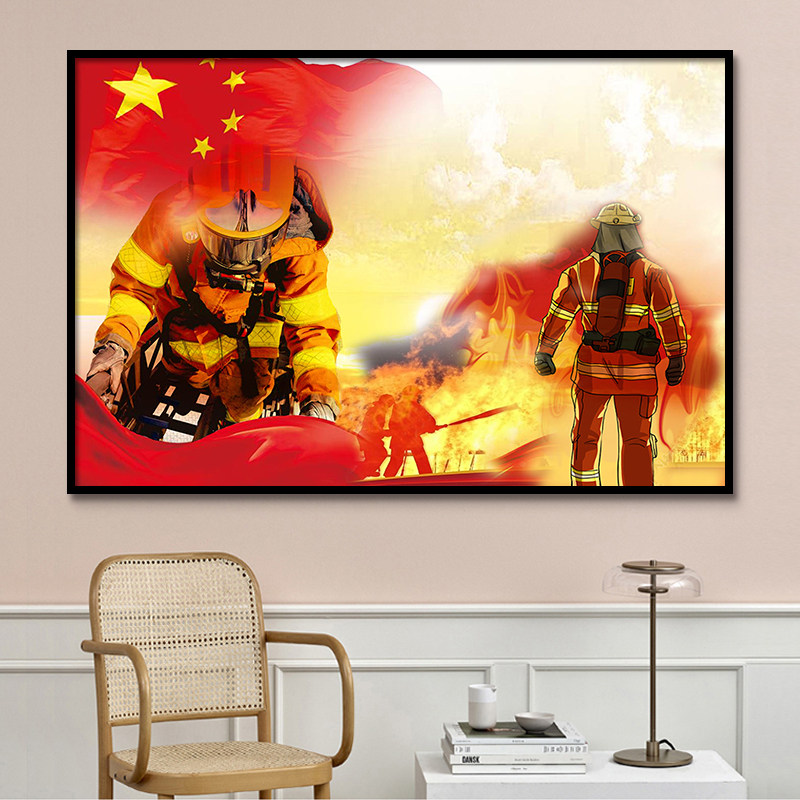中国消防员最美逆行者 爱国爱党diy数字油画 手工填色丙烯油彩画