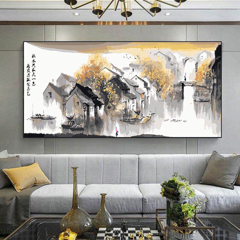 江南水乡水墨国风diy数字油画