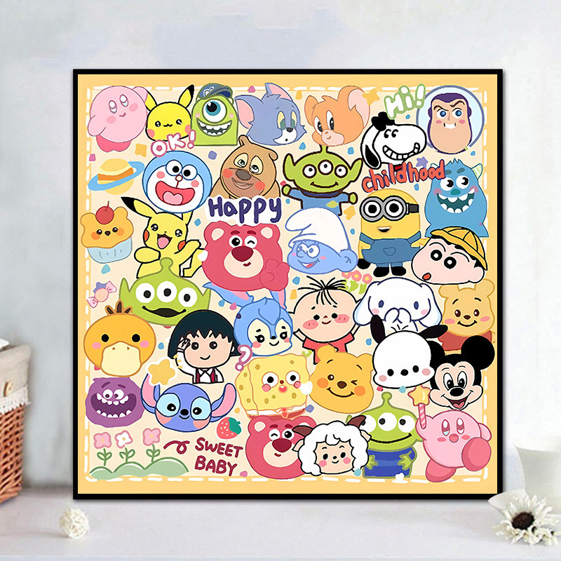 可爱卡通动漫头像合集diy数字油画 儿童手绘填色丙烯画涂鸦油彩画