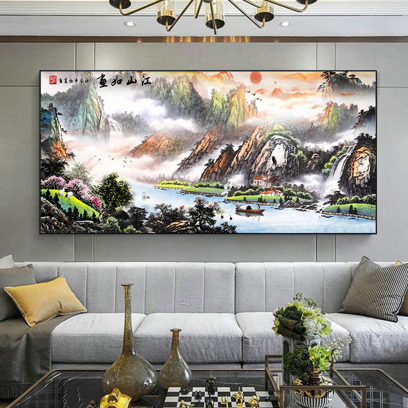 江山如画 大好河山风景diy数字油画 手绘填色油彩画 横幅装饰画
