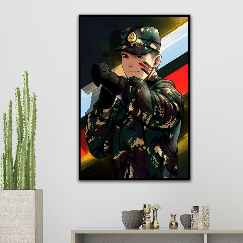 军人兵哥哥diy数字油画 手绘填色减压装饰画 丙烯油彩画自绘礼物