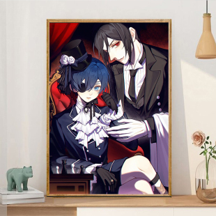 黑执事夏尔 塞巴斯蒂安 知更鸟diy数字油画手绘填色油彩画 动漫画