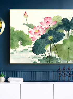 荷花荷塘风景水彩画diy数字油画手工填色油彩画 唯美现代家居挂画