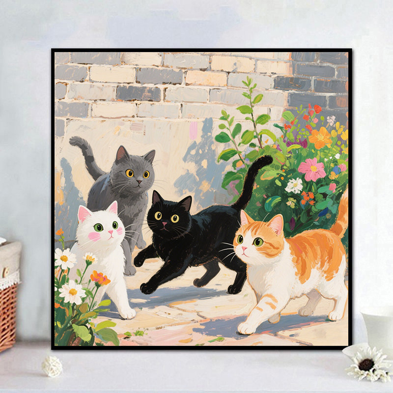 大本营diy数字油画猫咪的聚会