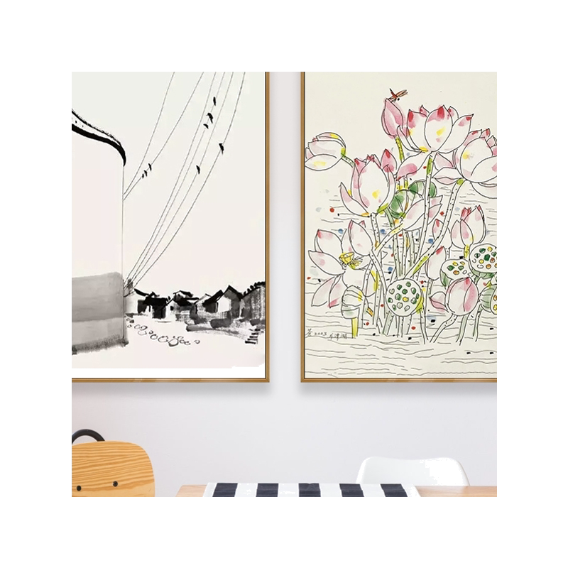 diy新中式风水墨书房客厅填色画