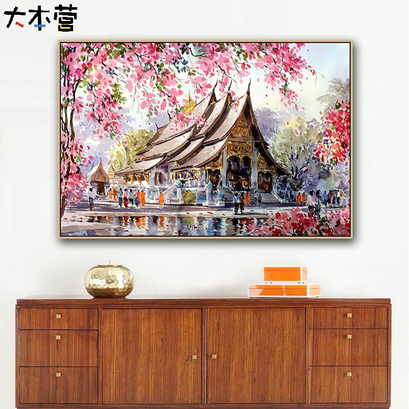 大本营diy油彩画泰国庙宇建筑画