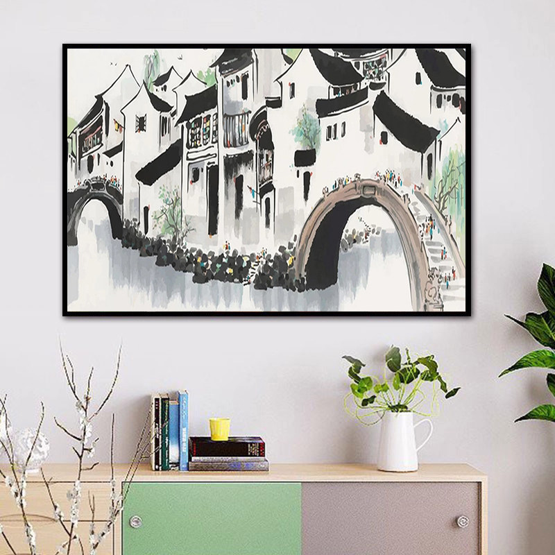 吴冠中山水风景画 桥之美 江南水乡diy数字油画手绘填色油彩画