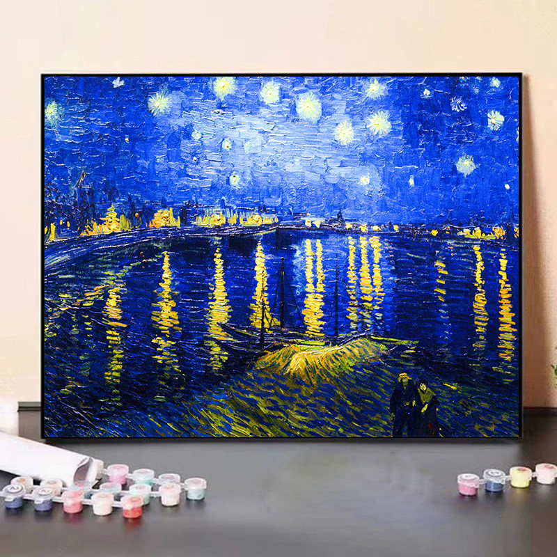 欧式名画 街道房屋风景diy数字油画手工填色油彩画 家居装饰画