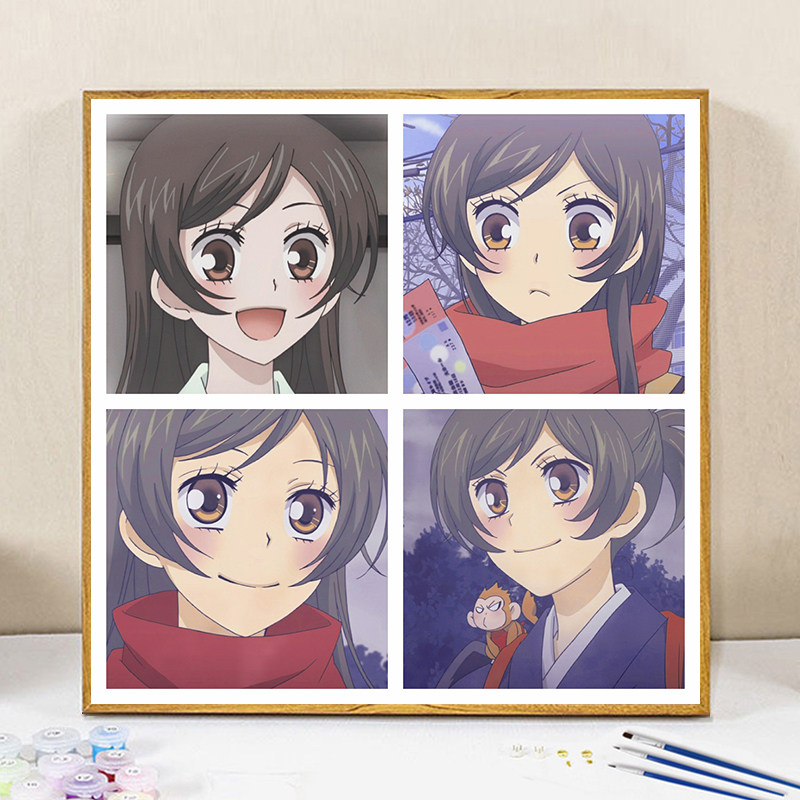 四宫格巴卫奈奈生diy数字油画 手工填充涂色丙烯油彩画 元气少女
