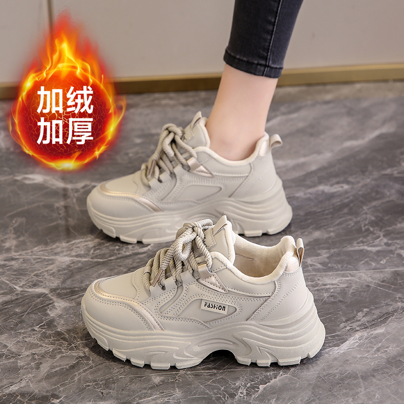 踩屎感真皮老爹鞋女加绒棉鞋