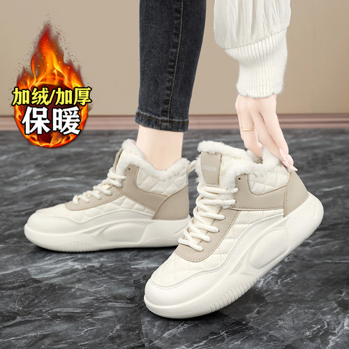 踩屎感真皮棉鞋女加绒运动鞋