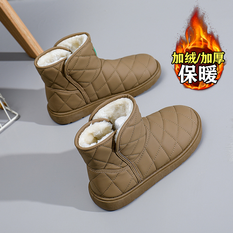 皮面防水雪地靴女棉靴