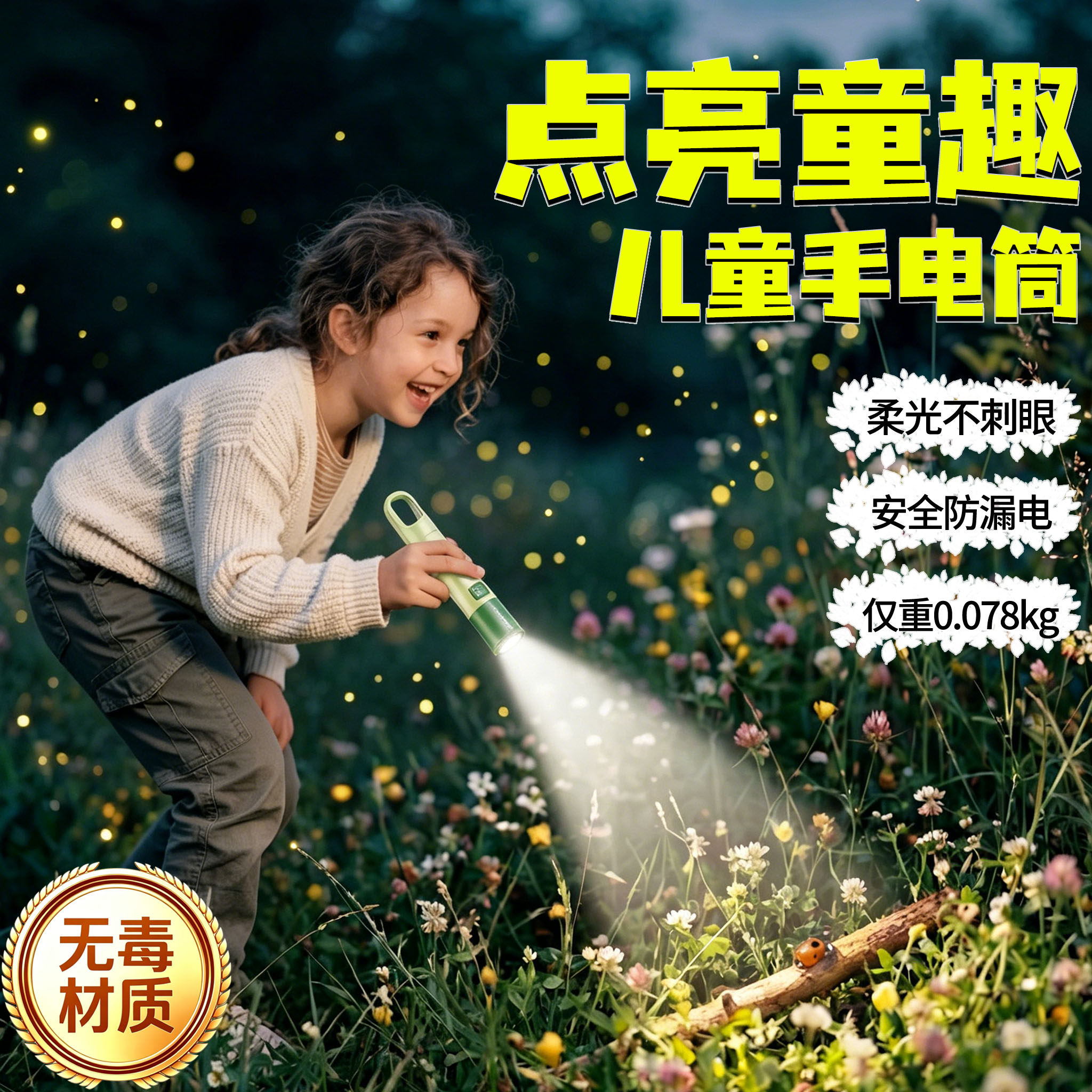 儿童手电筒专用柔光不伤眼迷你小型便携户外赶海夏令营起夜可充电