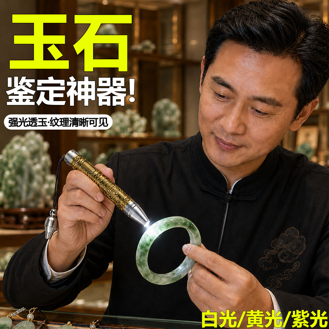 鉴定照玉石手电筒鉴别珠宝翡翠蜜蜡专用灯365nm紫外线灯烟酒防伪