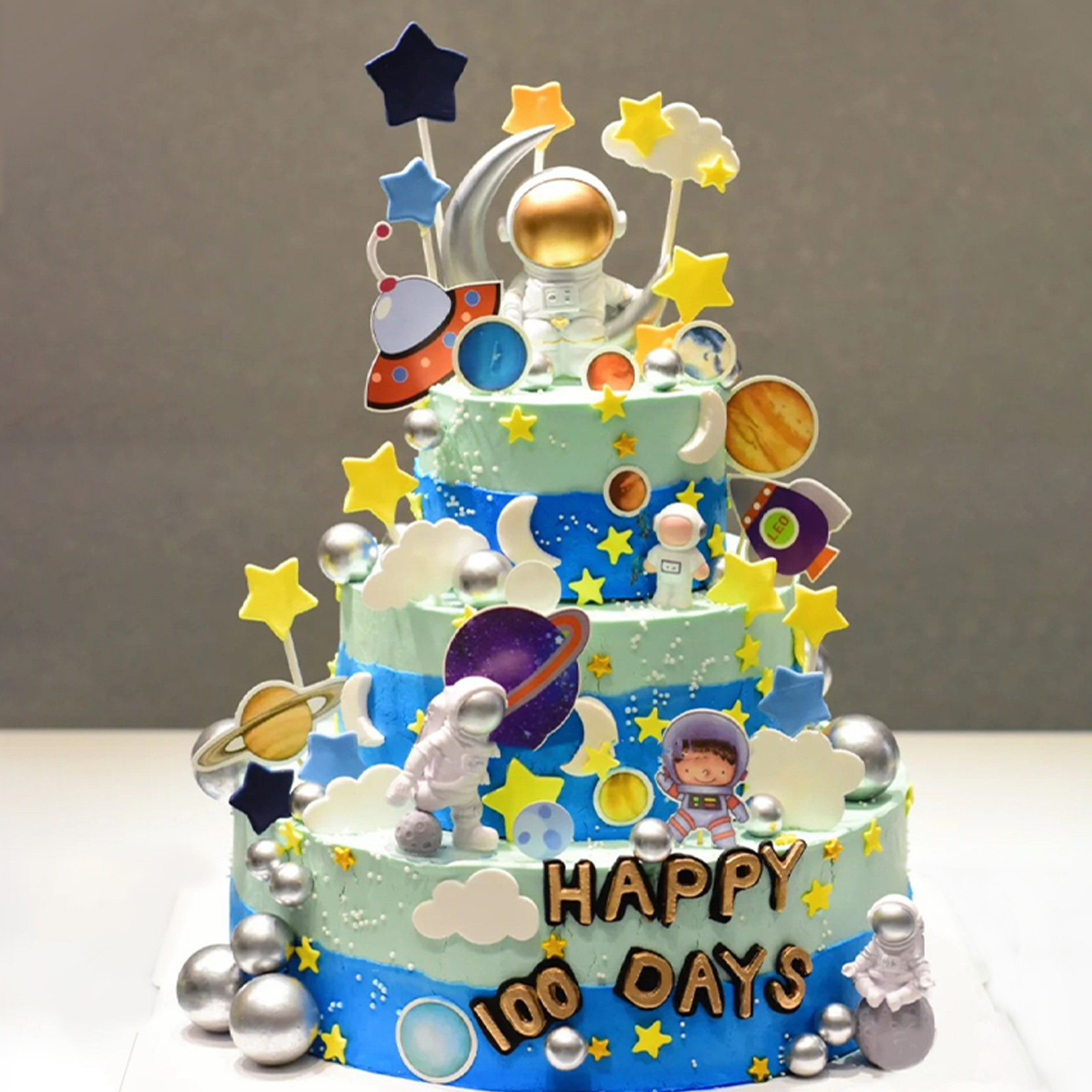三层男孩生日蛋糕创意奥特曼宇航员吃鸡迷你世界儿童全国同城配送