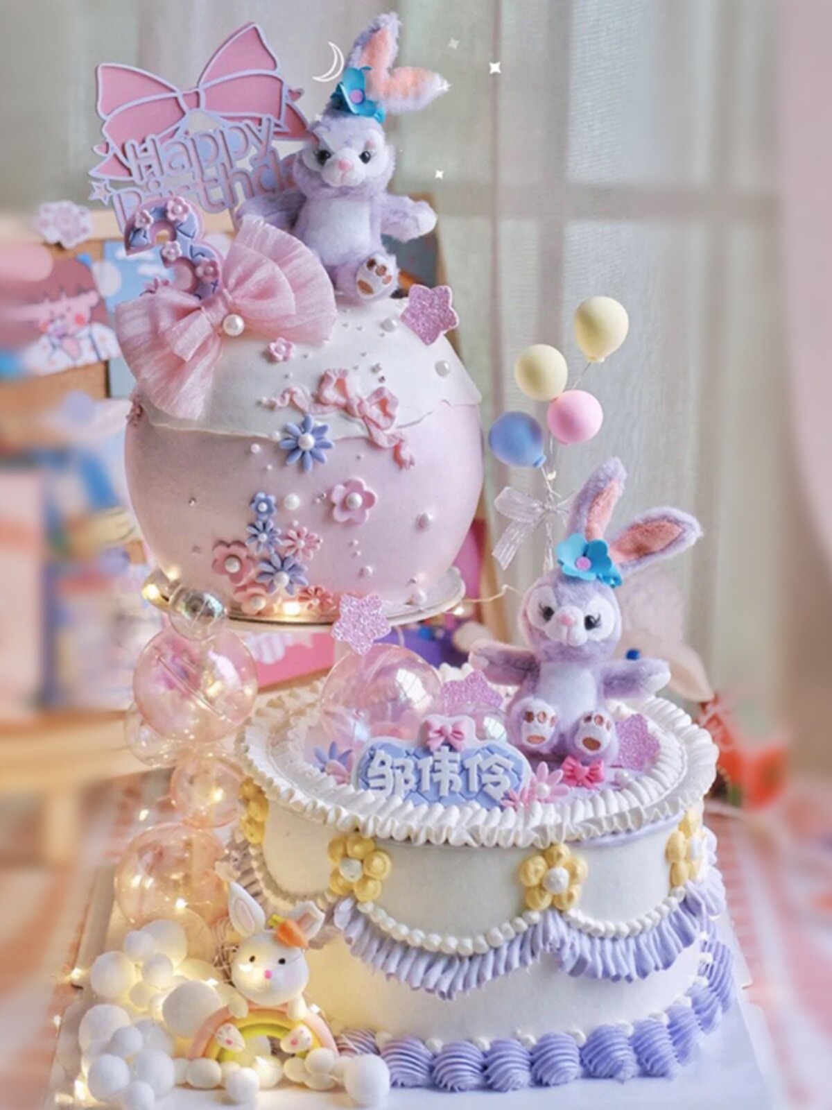 新款周岁双胞胎双层悬浮蛋糕男女宝儿童生日蛋糕上海全国同城配送