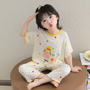 儿童睡衣女童夏季莫代尔薄款家居服2026新款小女孩宝宝空调服套装
