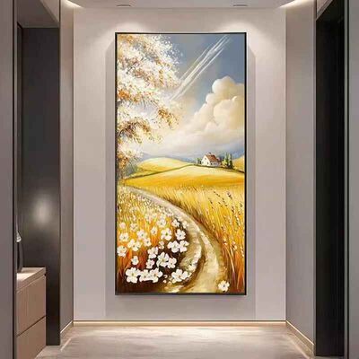 金山聚宝盆装饰画高山流水山水风景壁画玄关走廊过道尽头挂画欧式
