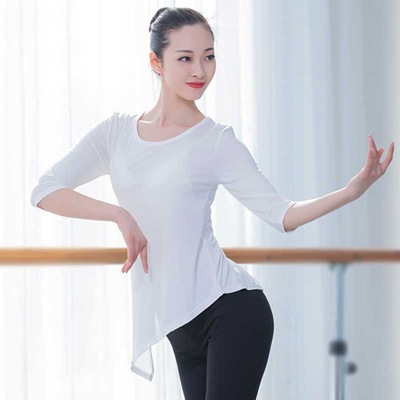 现代舞练功服女莫代尔中袖上衣宽松瑜伽服教师舞蹈服专业演出服装图片