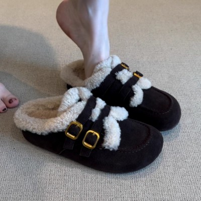 羊羔毛毛拖鞋女冬季外穿平底加绒