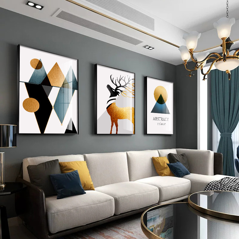 轻奢风格客厅装饰画沙发背景墙壁画客厅挂画沙发后面的挂画 大气