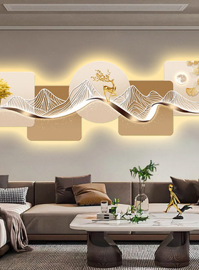 客厅沙发背景墙挂画现代简约led带灯装饰壁画轻奢抽象高级感灯画