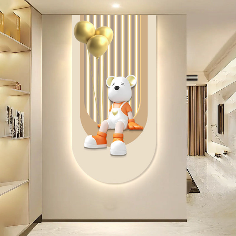 奶油风玄关装饰画暴力熊轻奢高级感LED大气氛围灯画走廊过道挂画,家居饰品,氛围画/灯画,淘宝优惠券,粉丝福利购,淘宝优惠卷