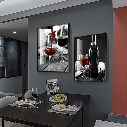 轻奢风红酒杯厨房墙面壁画装饰画