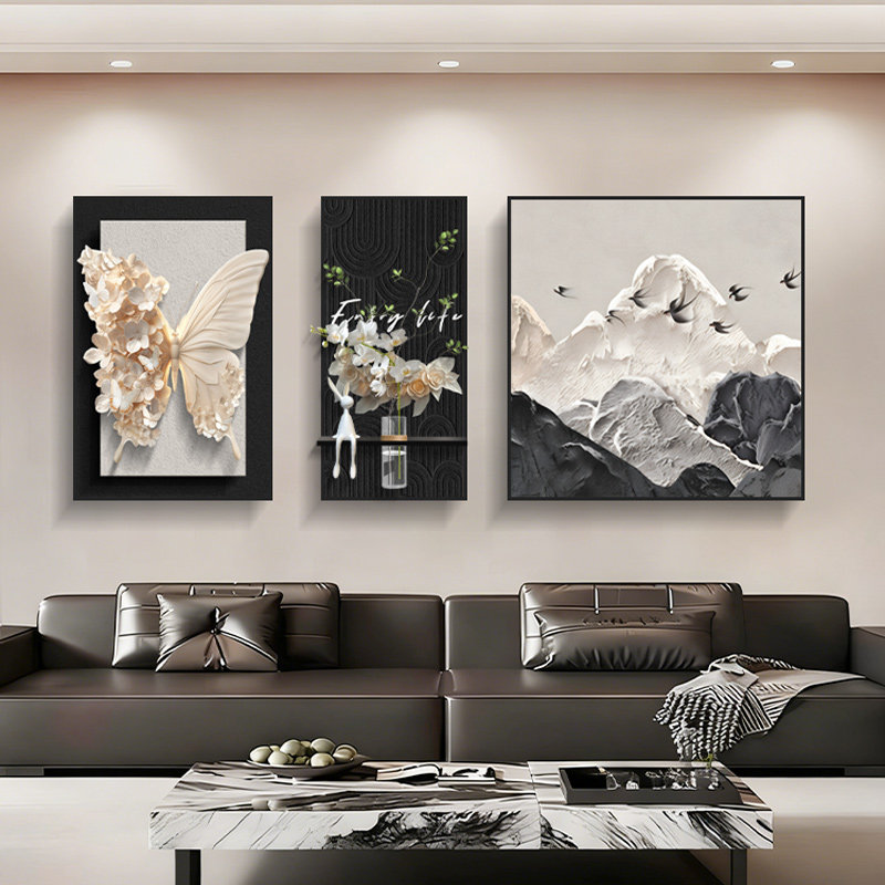 新款法式中古风客厅装饰画蝴蝶花卉山川沙发背景墙挂画三联组合画,家居饰品,现代装饰画,淘宝优惠券,粉丝福利购,淘宝优惠卷