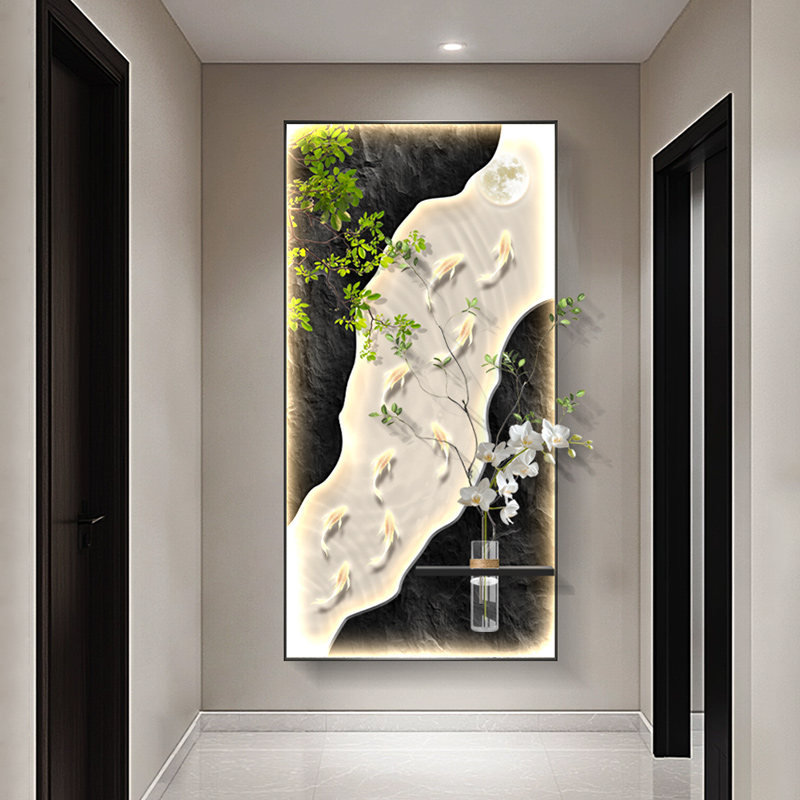 九鱼图玄关装饰画寓意好轻奢高级