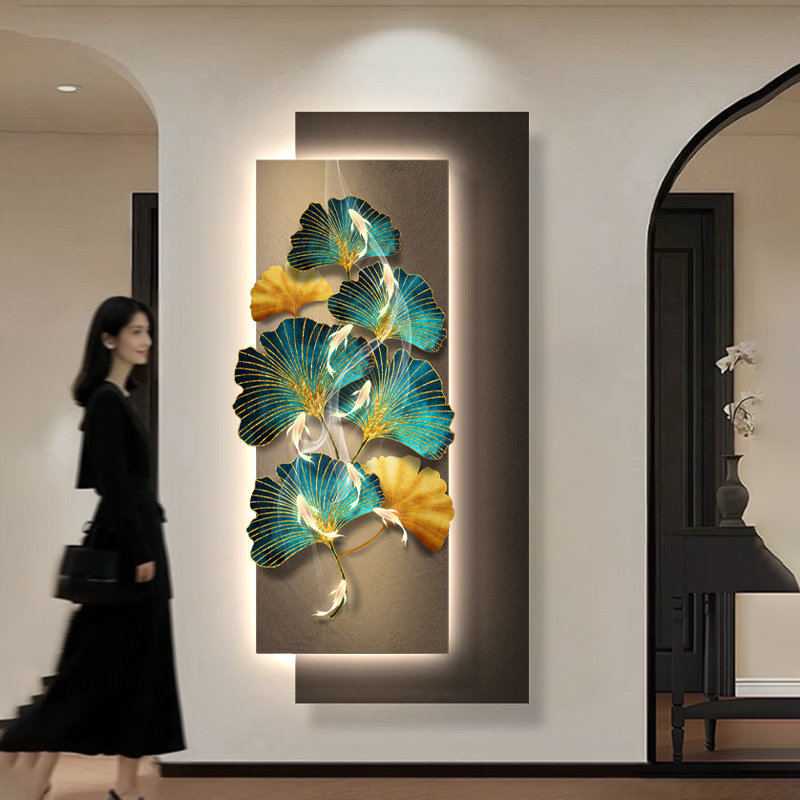 银杏叶玄关装饰画 画现代简约走廊过道挂画 画2025新款入户门口墙