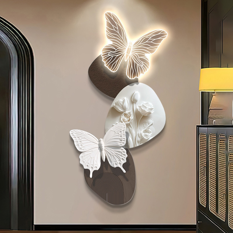 入户玄关装饰画轻奢高级感走廊过道挂画法式立体感蝴蝶壁画正对门图片