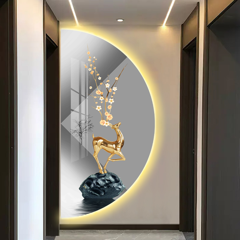 简约入户玄关装饰画轻奢走廊过道墙壁画温馨半圆形客厅正对门挂画图片